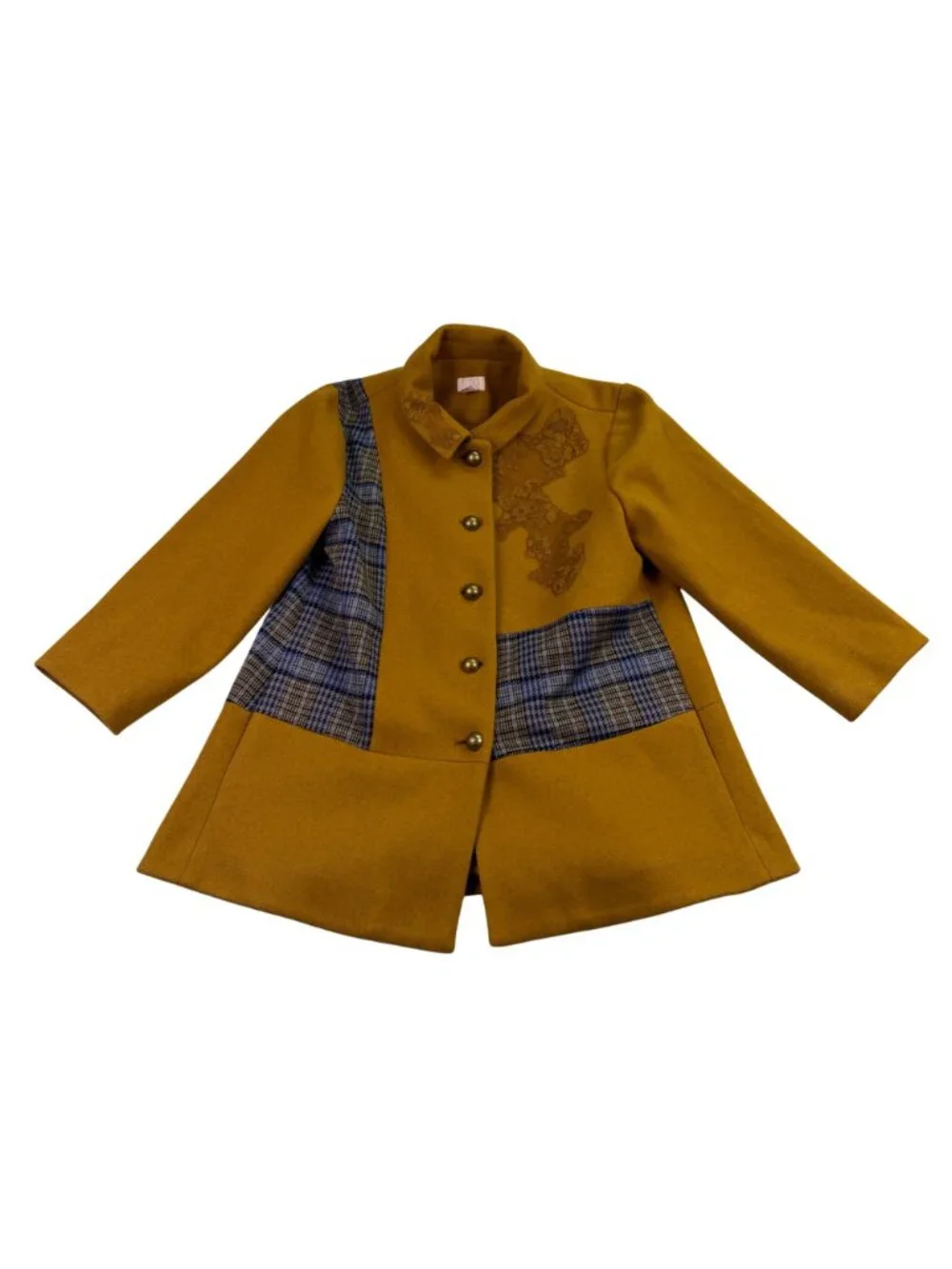 Logo Lavish Women Gold & Plaid Embroidered Coat Button-Up Size S